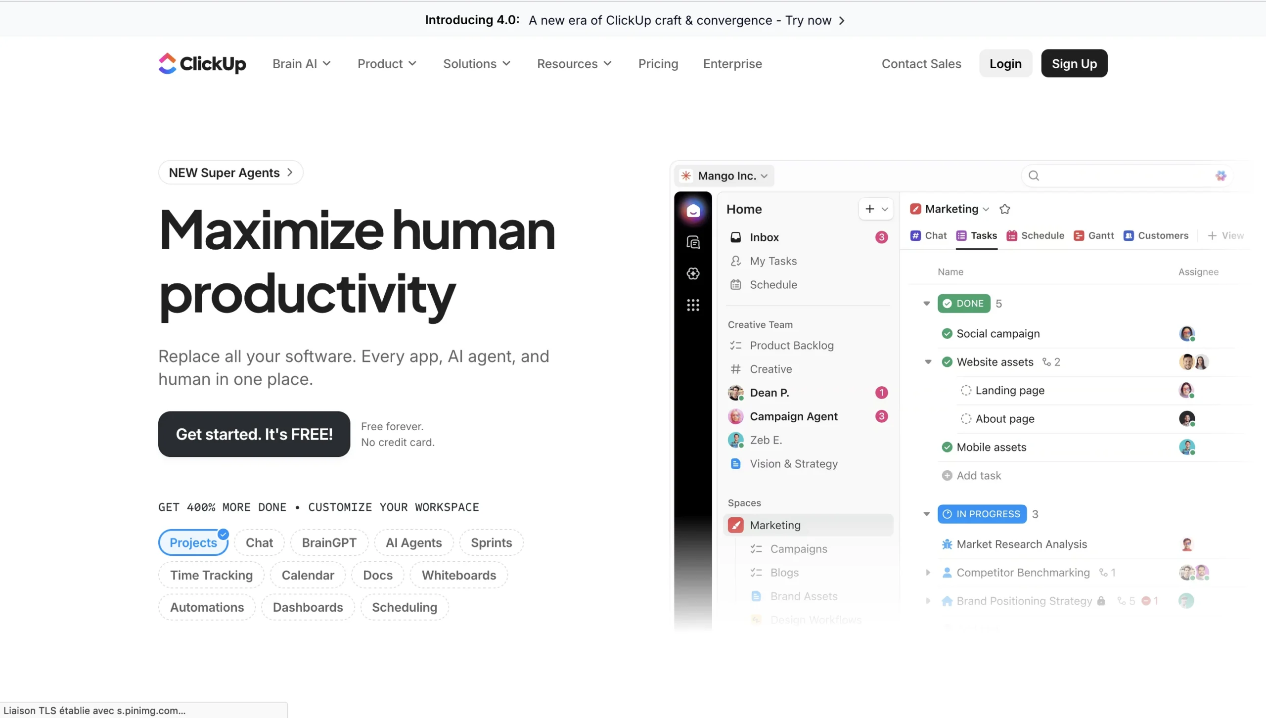 Click up Interface ClickUp pour la gestion de projets et la productivité d'équipe