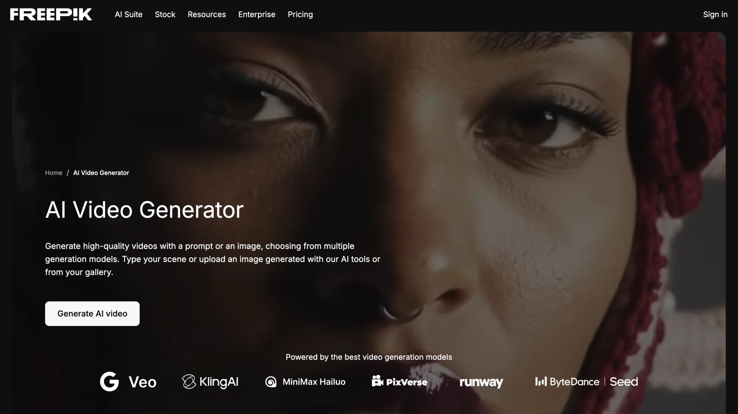 Interface du générateur Freepik AI Video