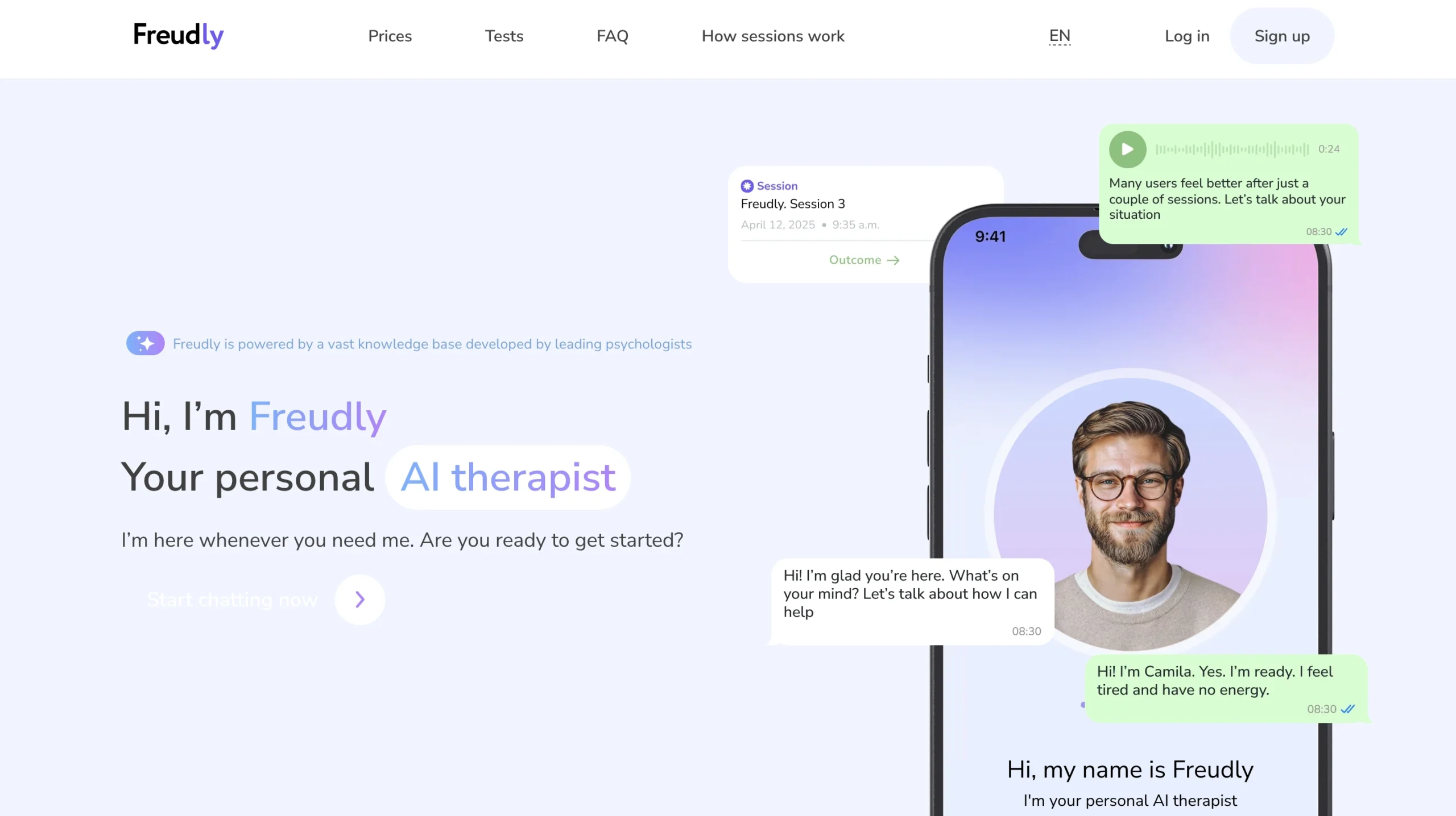 Interface Freudly — Thérapeute IA en ligne