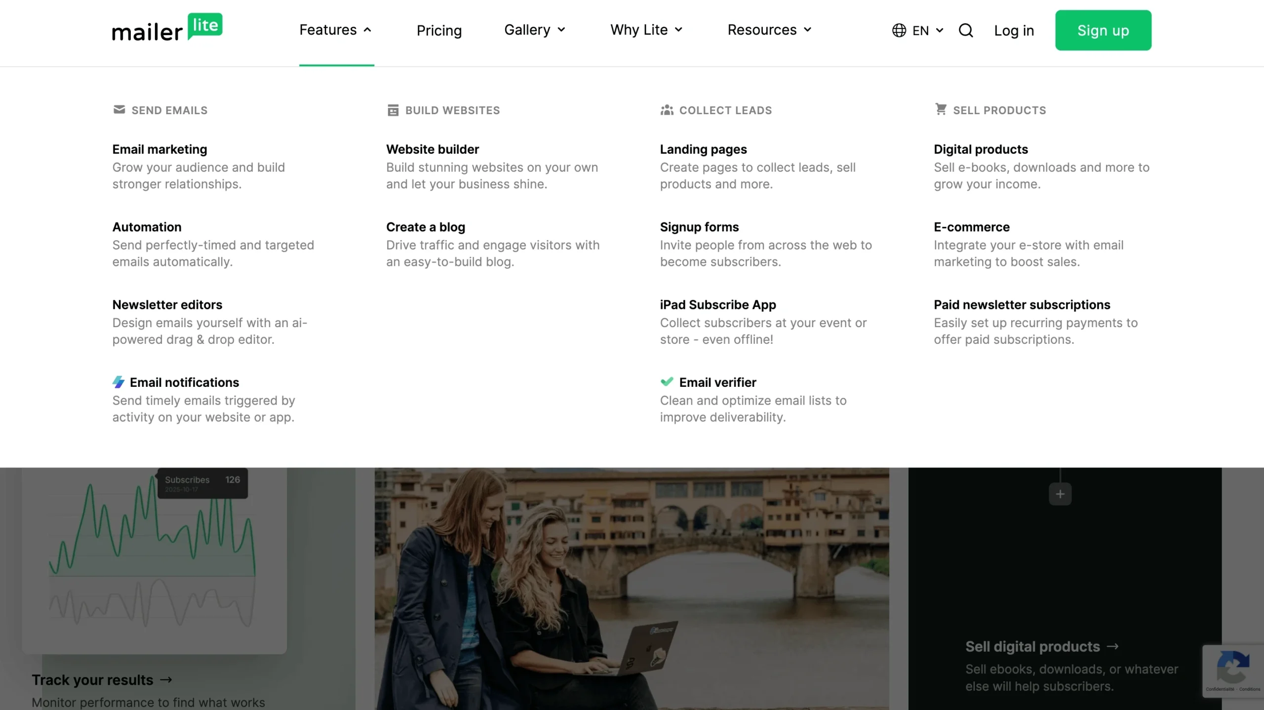 MailerLite interface - plateforme email marketing intuitive et IA