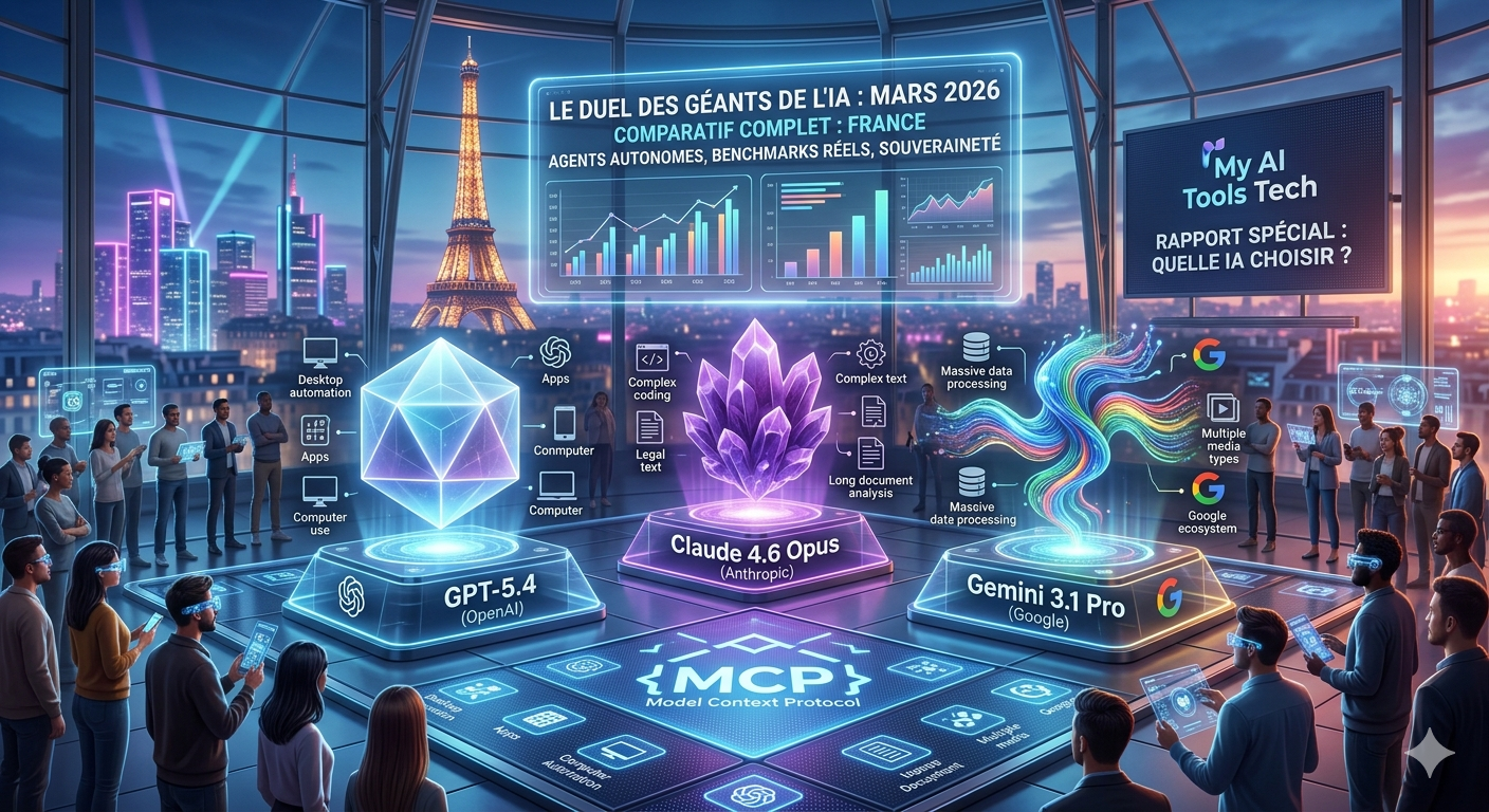 Comparatif GPT-5.4 vs Claude 4.6 vs Gemini 3.1 – Quelle IA choisir en France en mars 2026