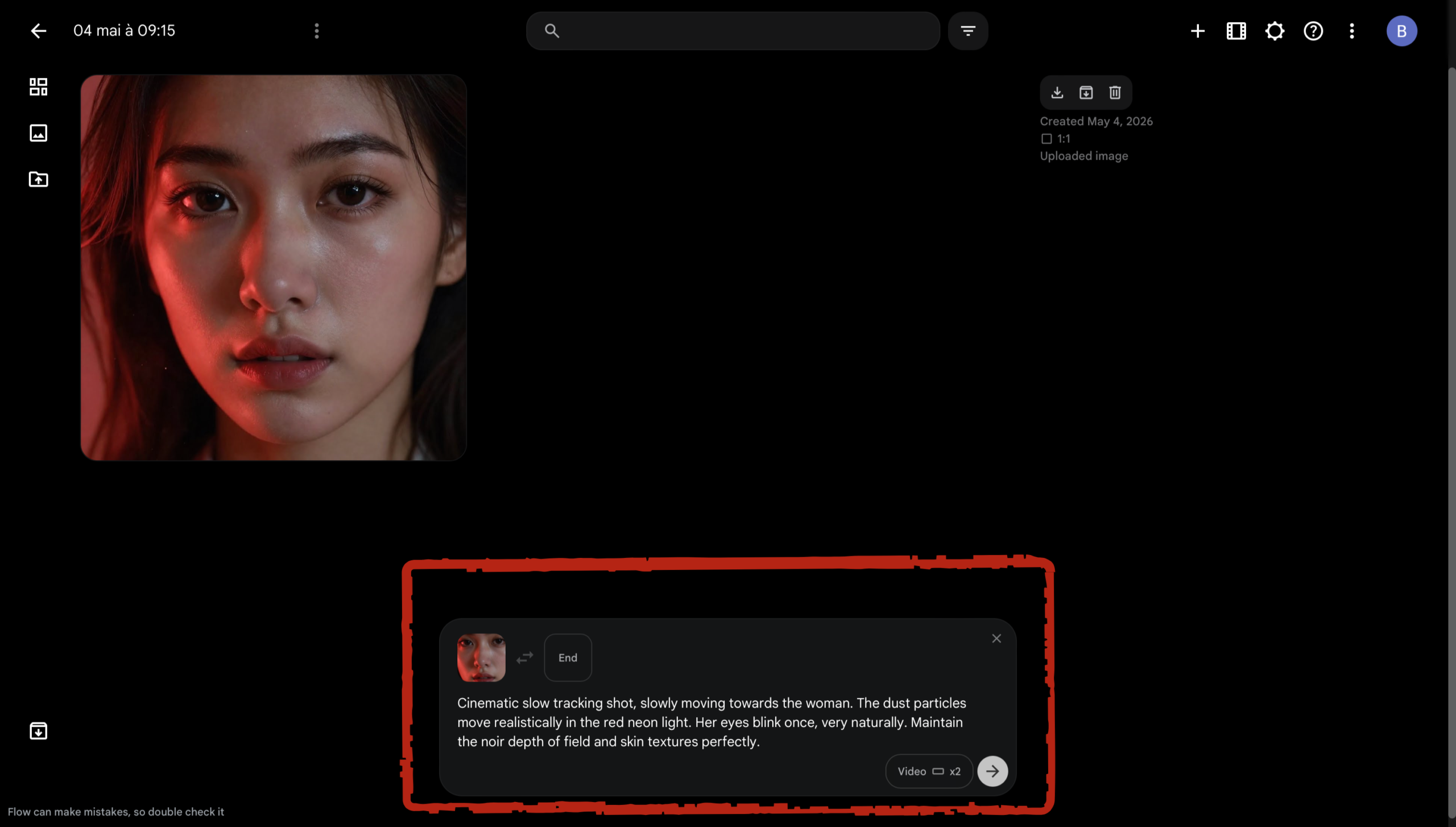 Interface Veo 3.1 saisie du prompt