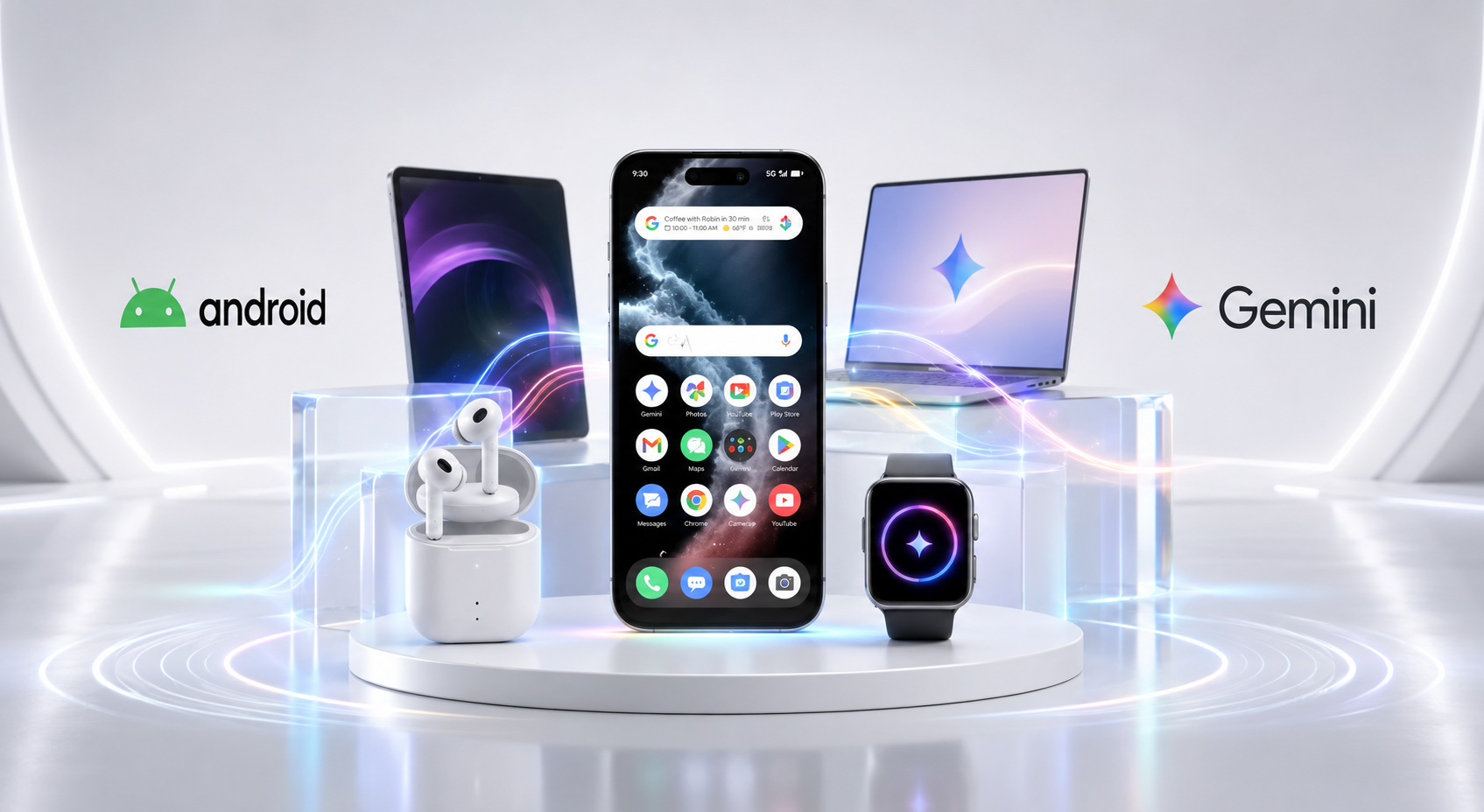 Android 17 et Gemini Intelligence sur smartphone Pixel, tablette et montre connectée — écosystème Google 2026