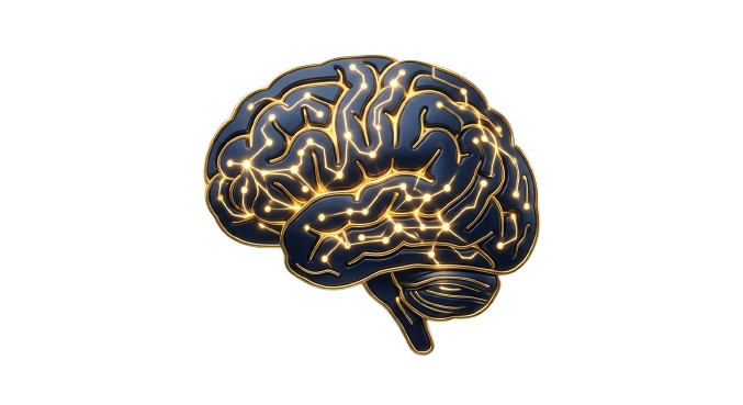 Cerveau IA premium avec circuits neuronaux dorés — intelligence artificielle visuelle MYAITT 2026