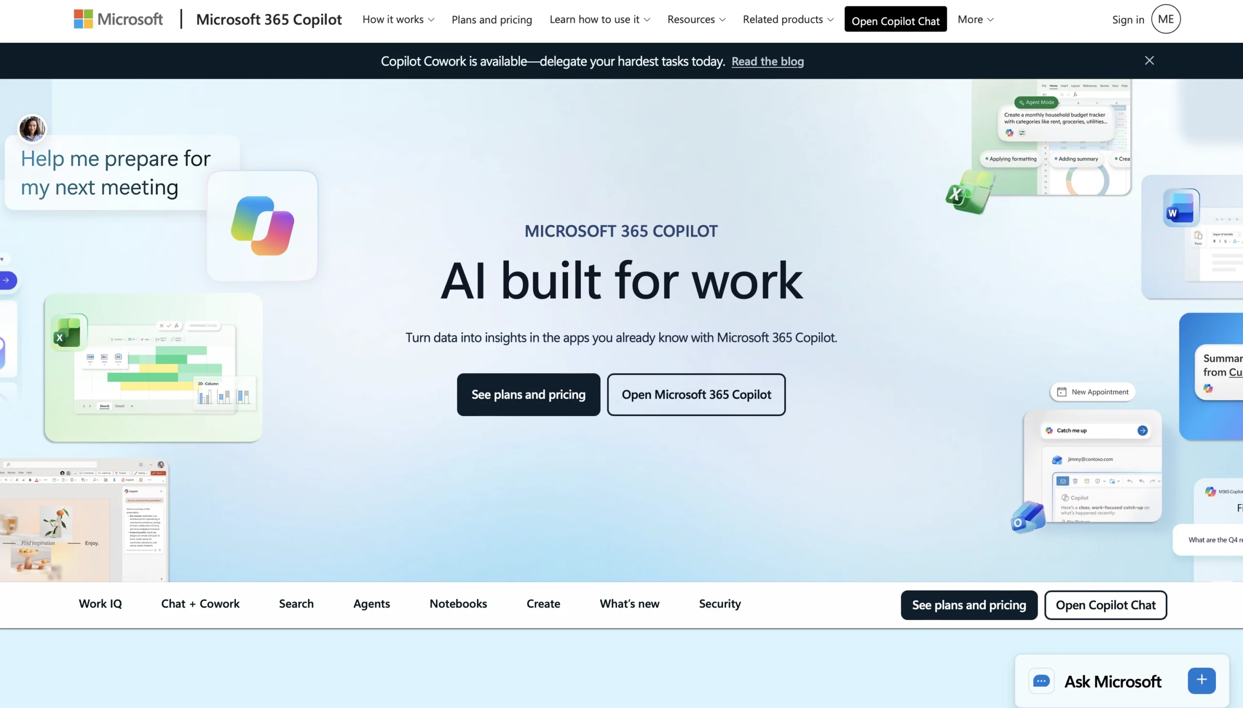 Microsoft Copilot interface: assistant IA integre Word Excel PowerPoint Outlook pour productivite Microsoft 365