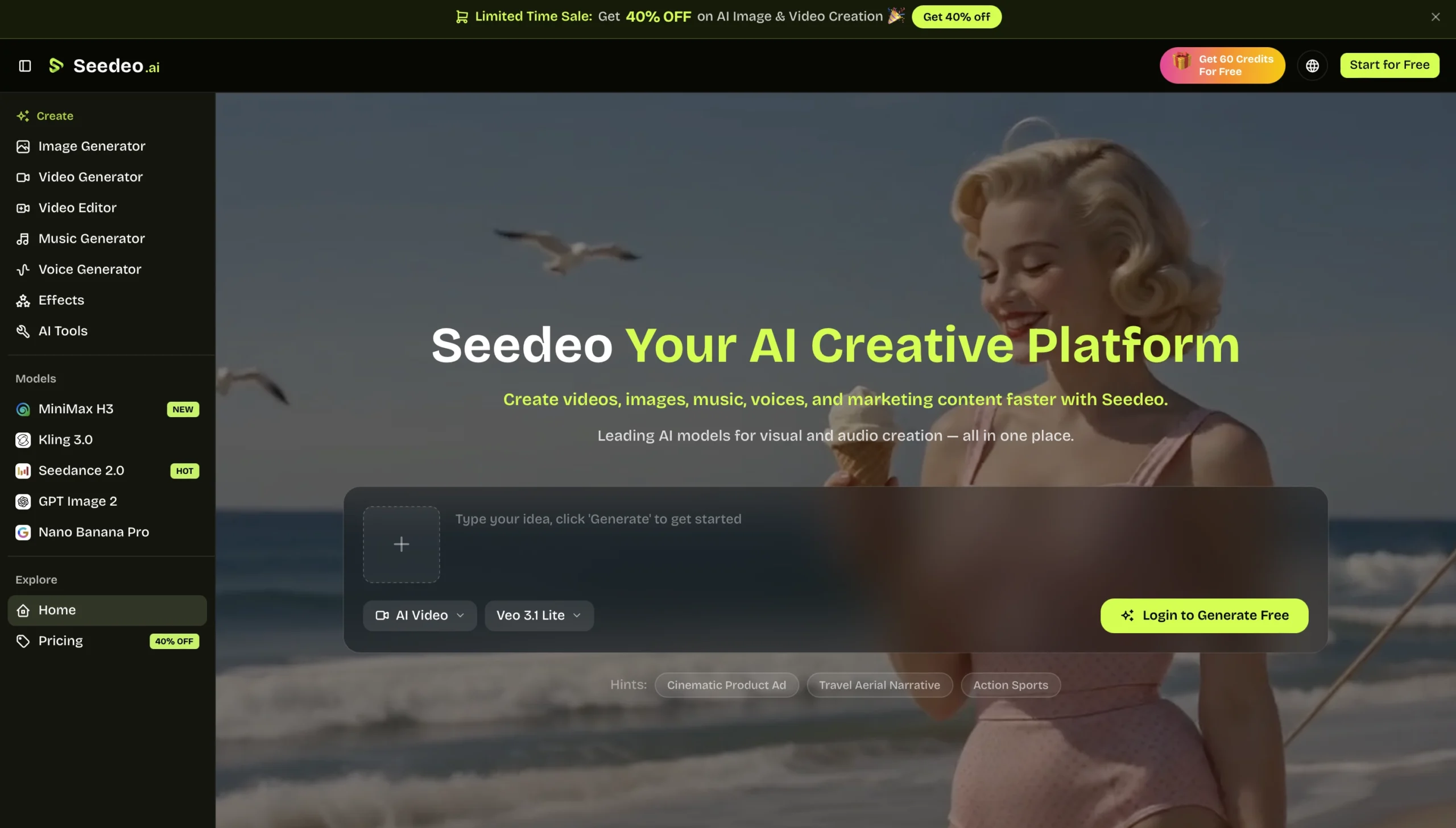 Seedeo : plateforme IA de creation video image musique voix et effets