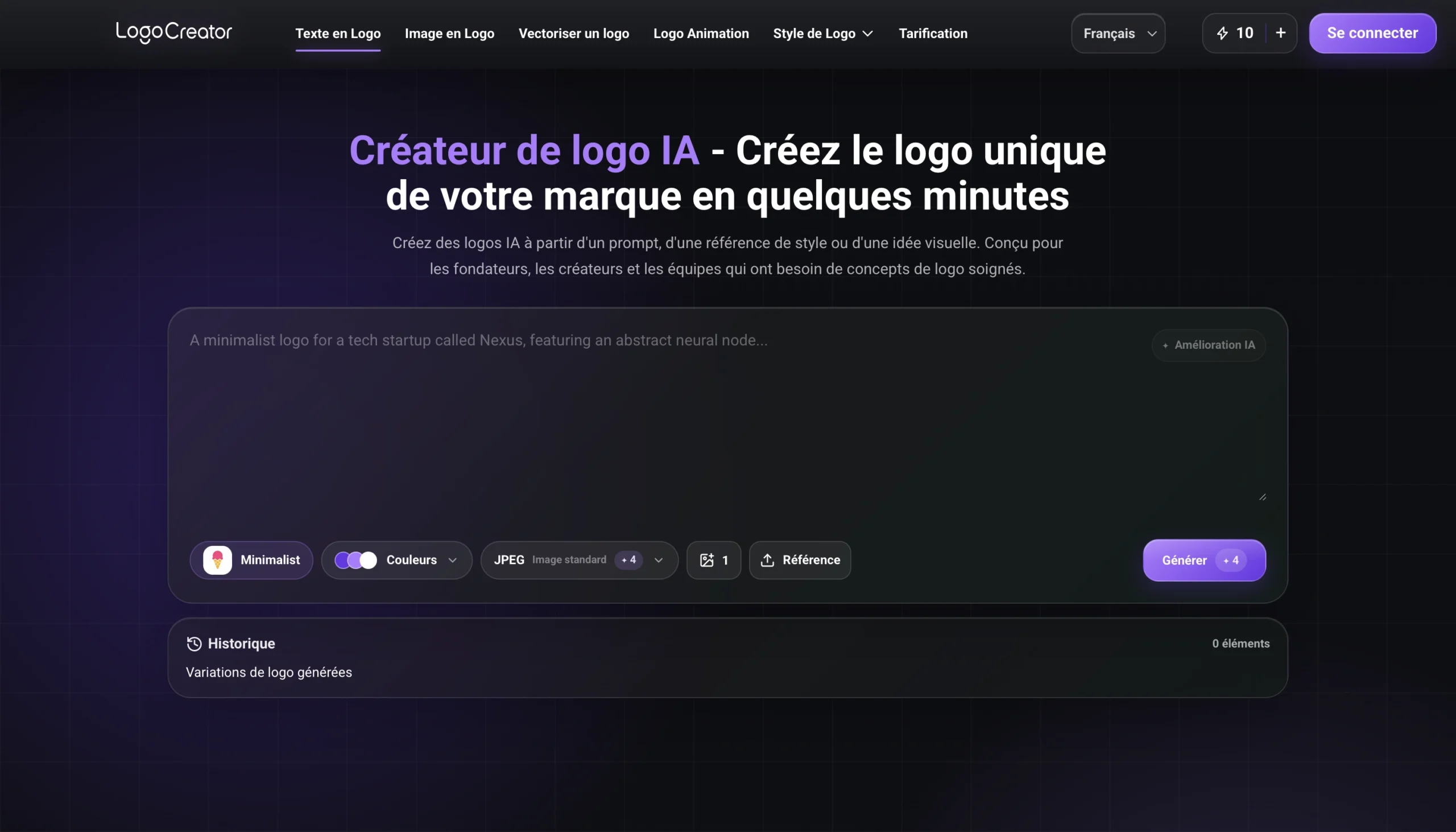 TheLogoCreator.AI : interface generateur de logos IA avec editeur personnalisable