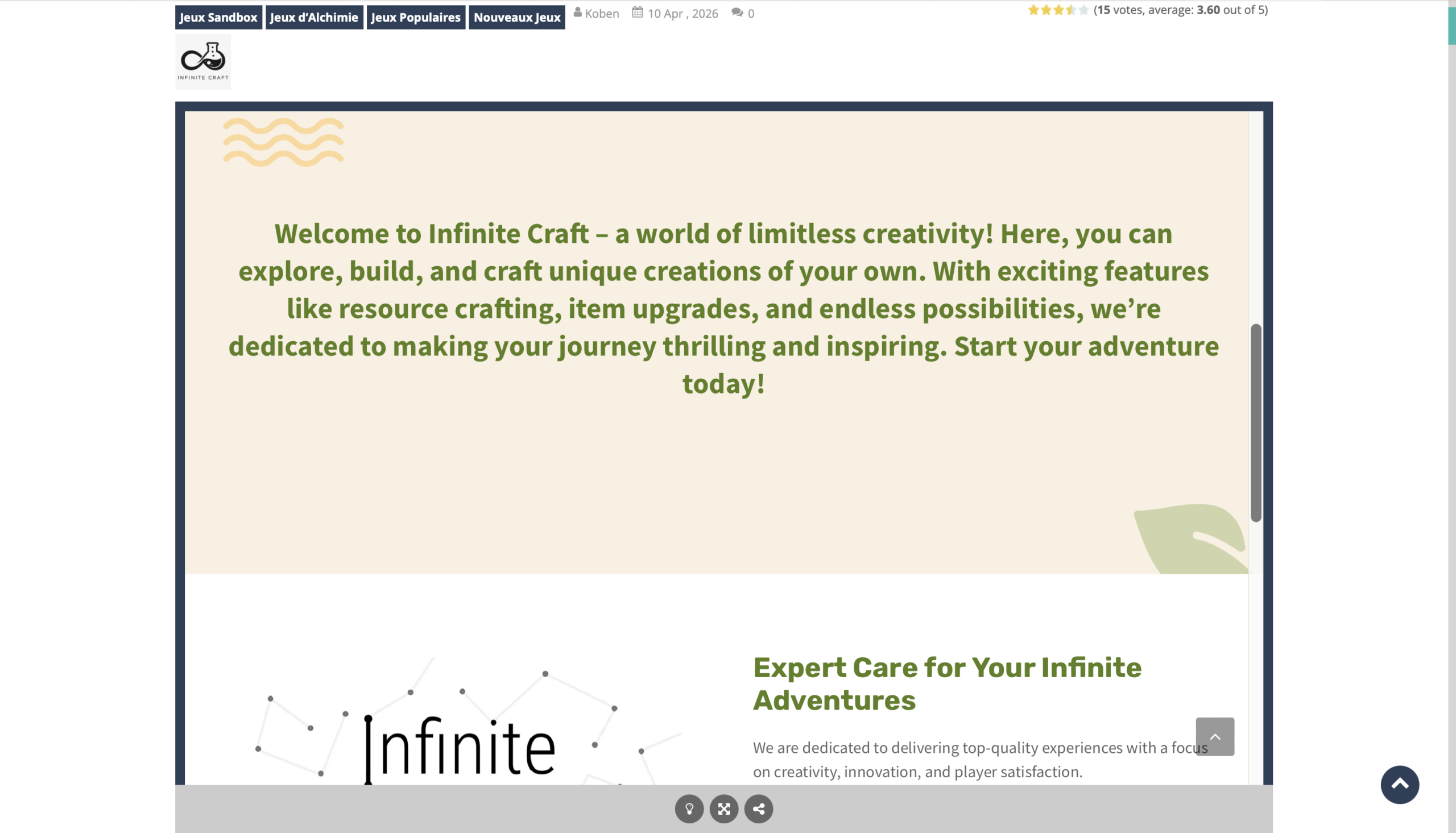 Interface du jeu Infinite Craft : combinaison d'éléments par glisser-déposer